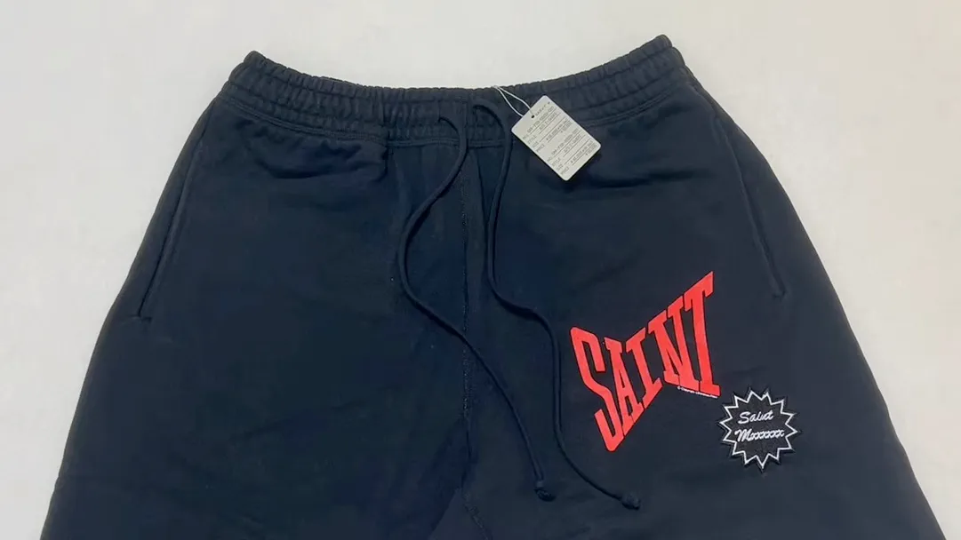 SAINT Mxxxxxx 'SAINT' SWEAT SHORTS/GRY/BLK embroidered SAINT LOGO basic shorts, distressed gray/washed black S-XL, four needles and six threads throughout, produced by a major domestic factory, imported Tajima machine embroidery, washed and distressed, original version